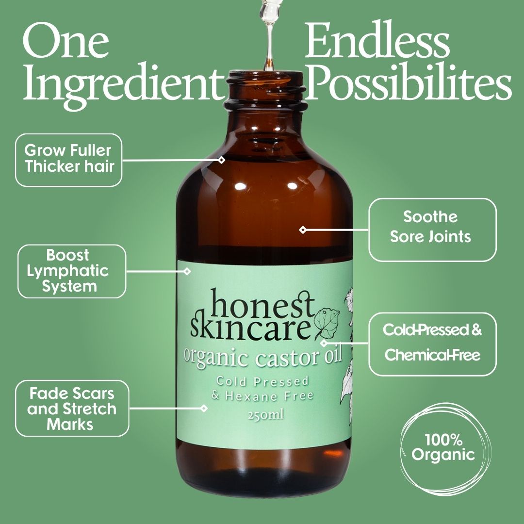 Castor Oil - Certified Organic - Cold Pressed - Hexane Free (Glass Bottles)