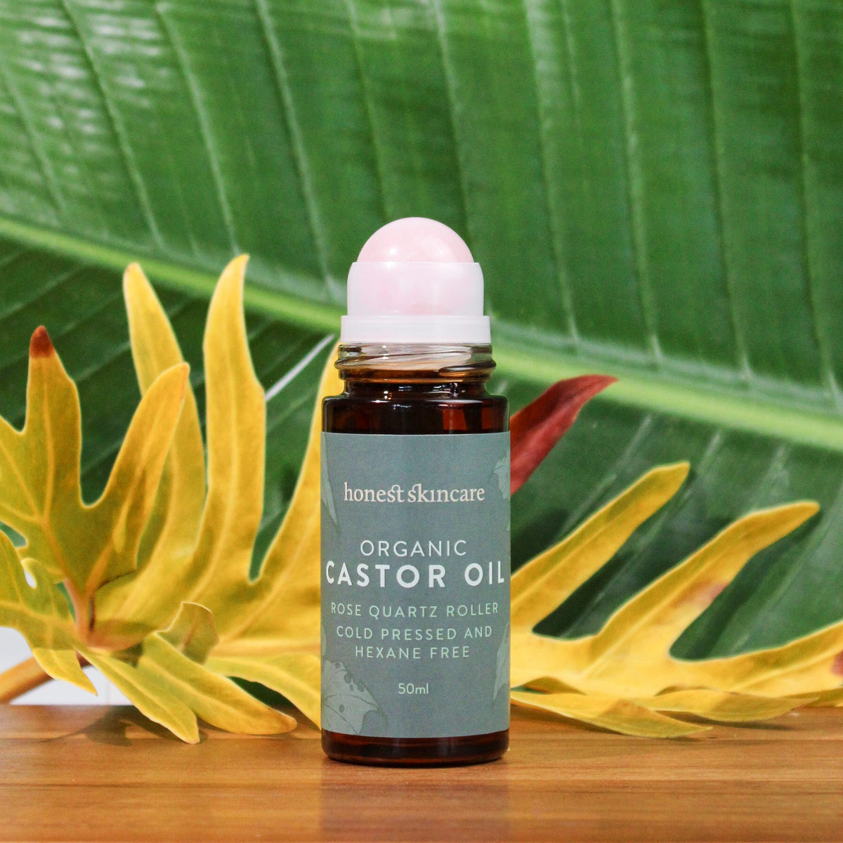 Rose Quartz Roller with Certified Organic Castor Oil