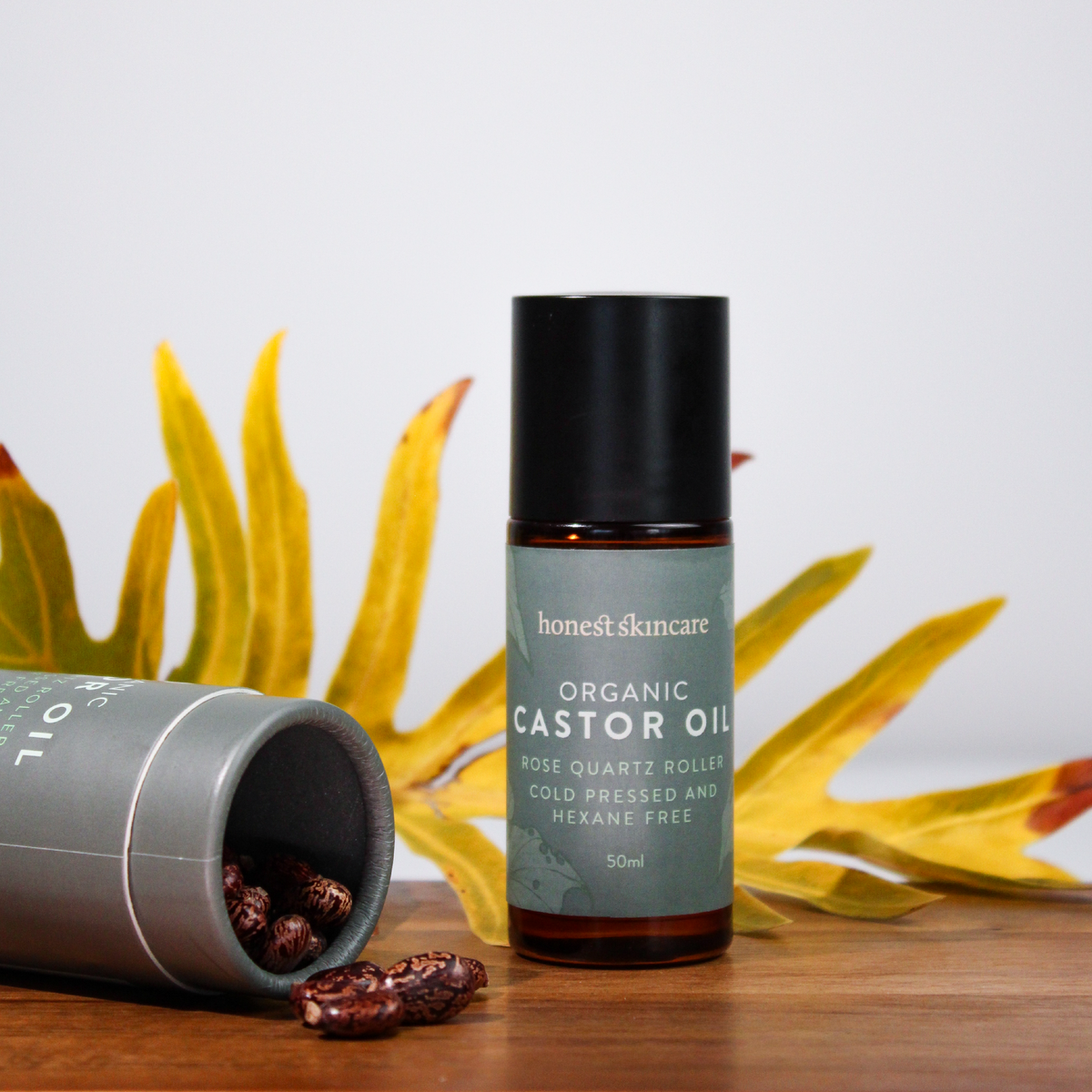 Organic Castor oil seed and Rose Quartz Roller