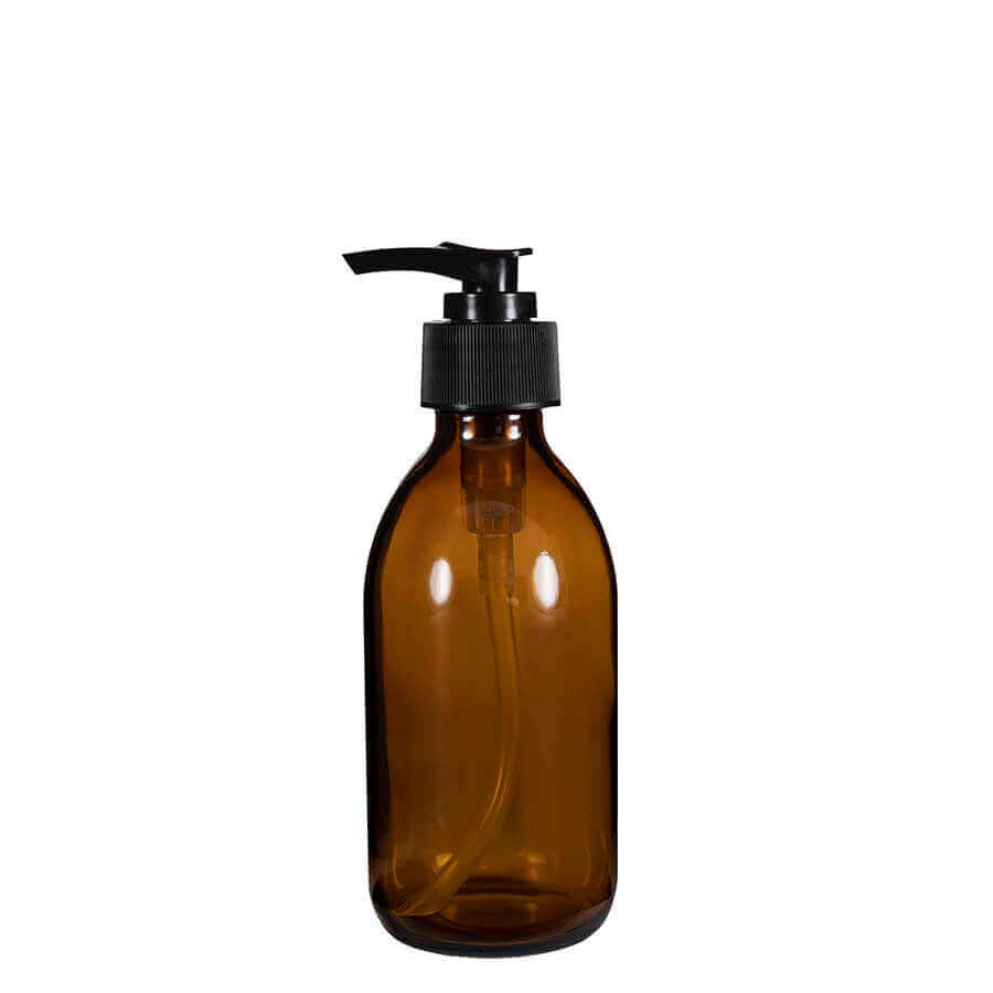 Amber Glass Bottle, 28mm Pump Cap for lotions, oils and other skincare products