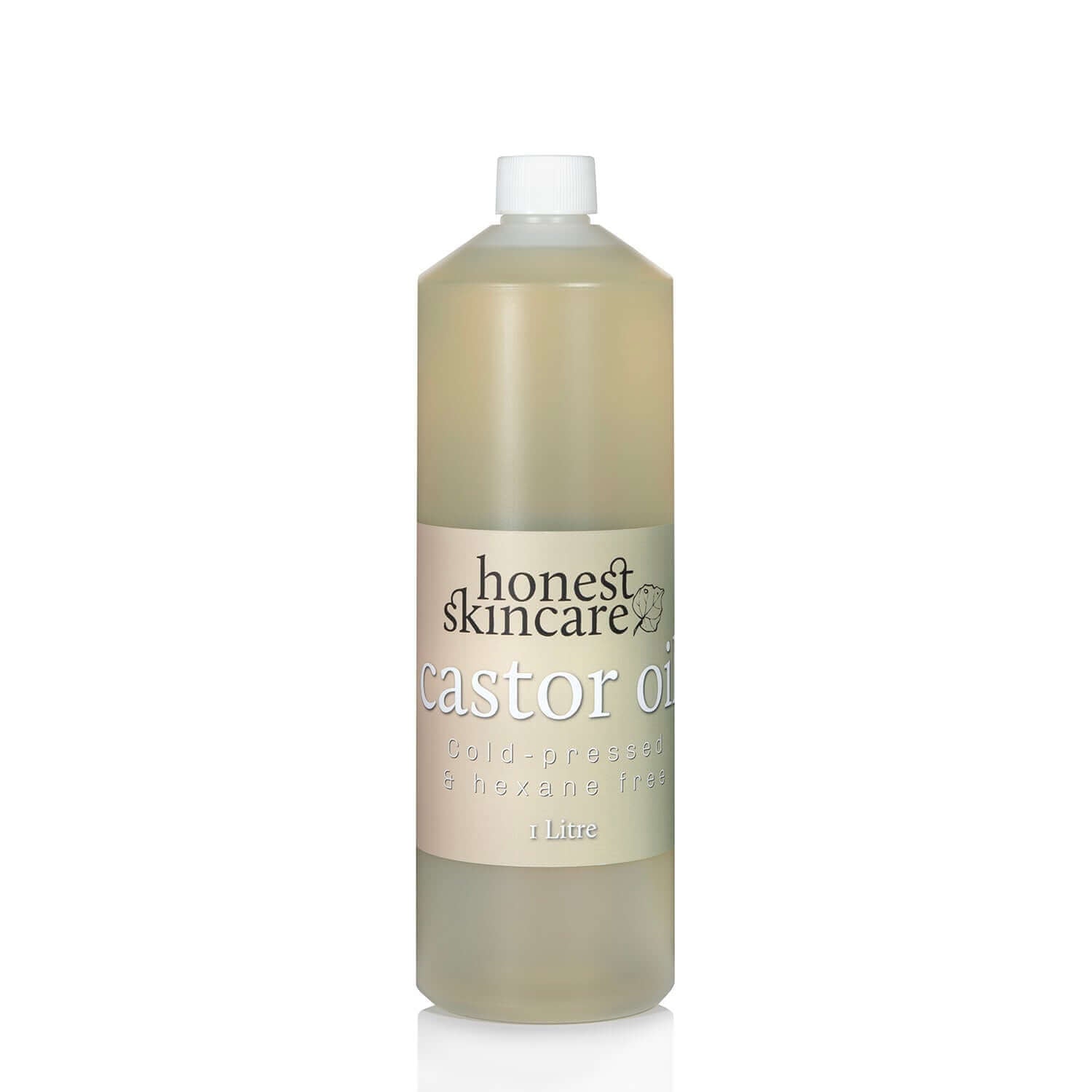 Bottle of honest skincare castor oil on a white background